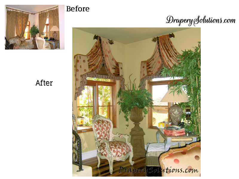 A client room before and after Drapery Solutions.