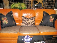 Fabric and leather cushions by Drapery Solutions.