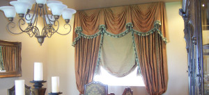 Empire valance with London shade and panels created by Drapery Solutions
